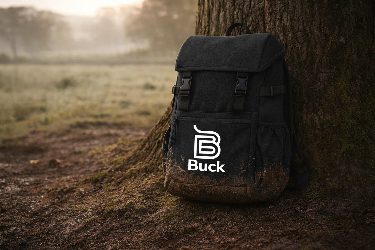Black Rucksack with Smaller White Buck Logo