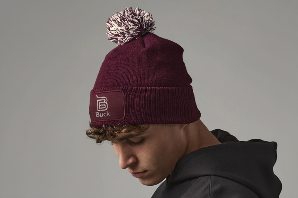 Burgundy Buck Beanie Model Shot