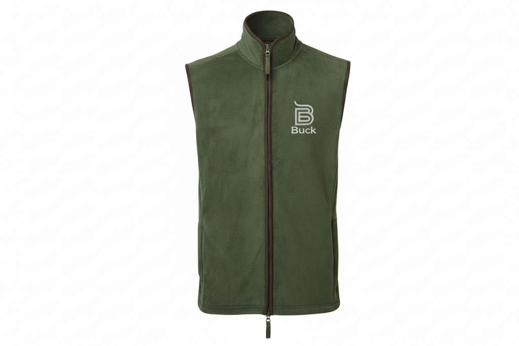 Green gilet with white Buck logo