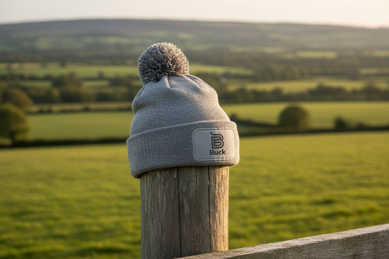 Heather Grey Buck Beanie on Fence Post