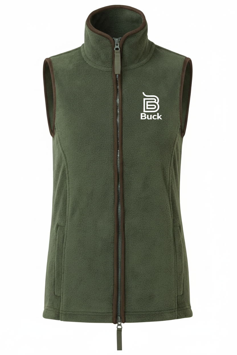 Olive green gilet with Buck logo