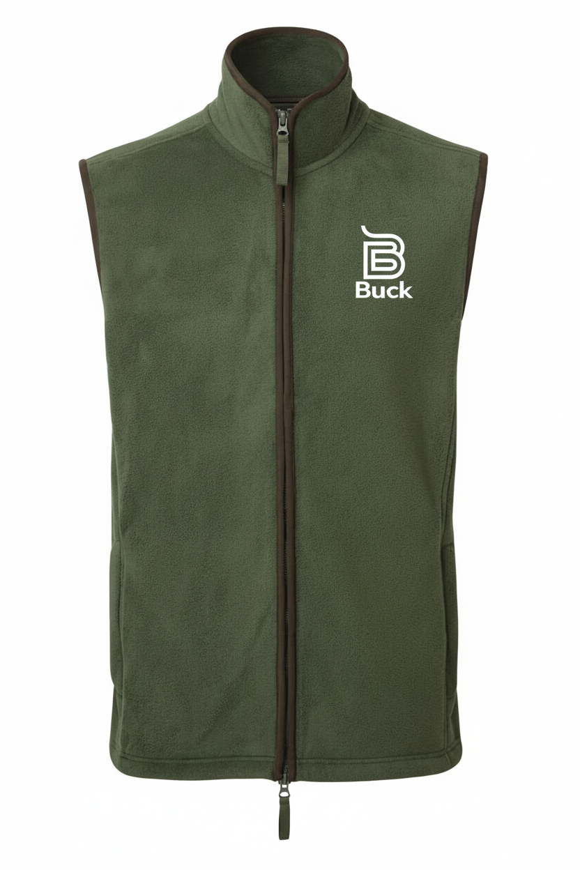 Olive green gilet with Buck logo